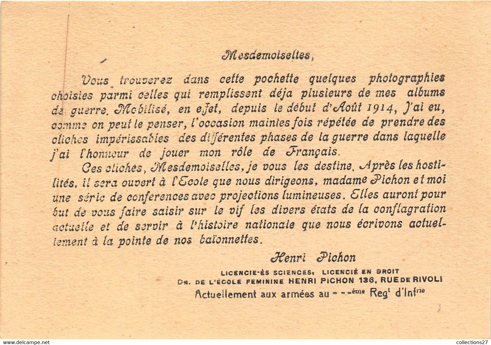 PARIS-75001-136 RUE DE RIVOLI- CARTES OFFERT PAR L'ECOLE HENRI PICHON - CARNET CALENDRIER 1915/1916 DE 4 CARTES - Arrondissement: 01