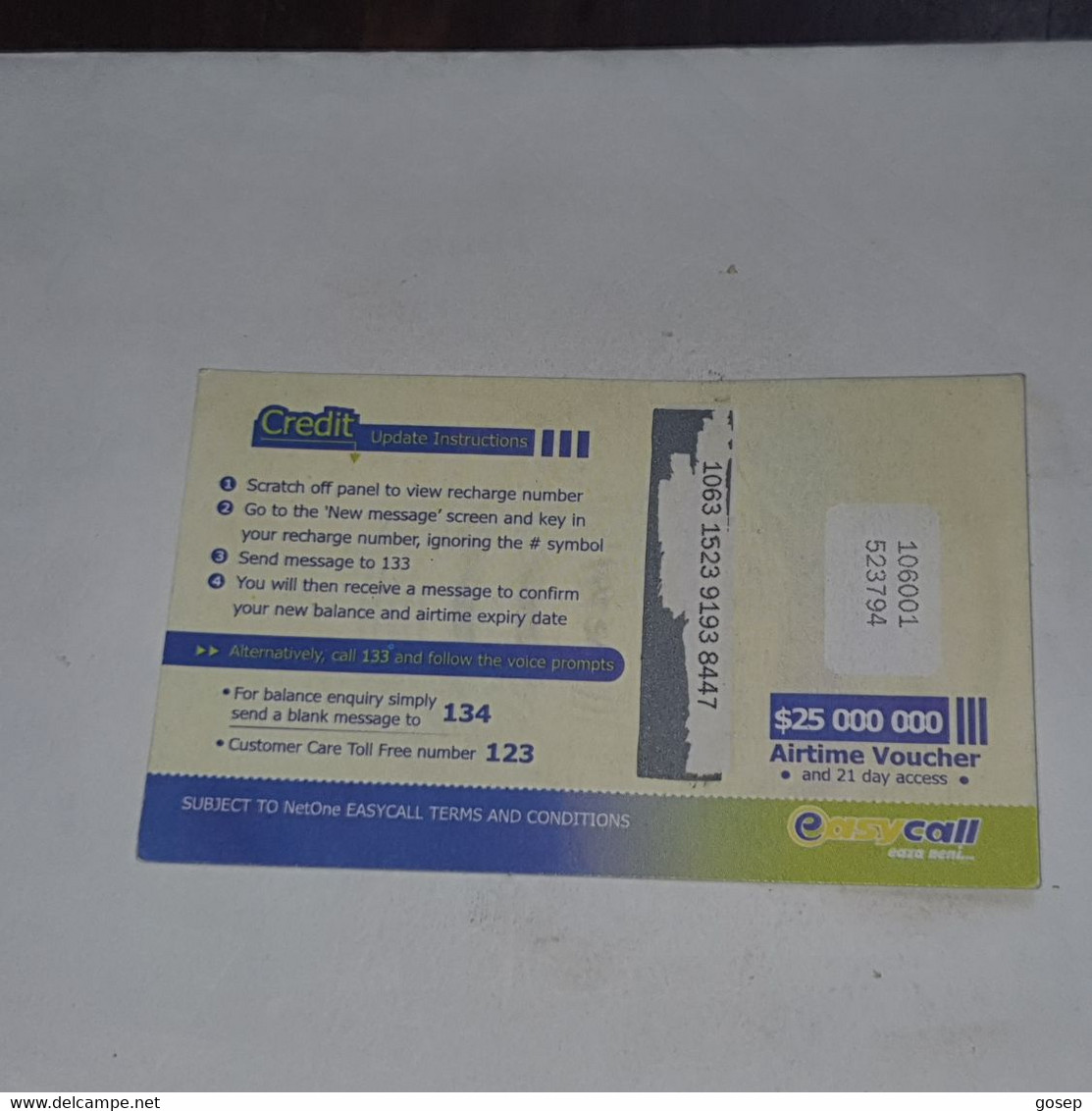 Zimbabwe-(zw-eas-ref-0001/8)-easy Call-(9)-(25.000.000)-(1063-1523-9193-8447)-used Card+1card Free - Zimbabwe