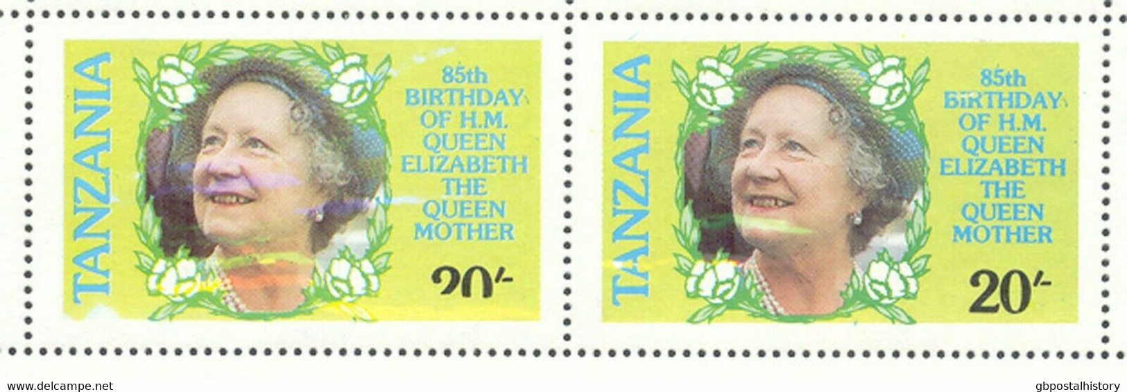 TANZANIA 1985 85th Birthday Queen Mother Elisabeth 20 Sh U/M Sheetlet VARIETIES - Tanzania (1964-...)