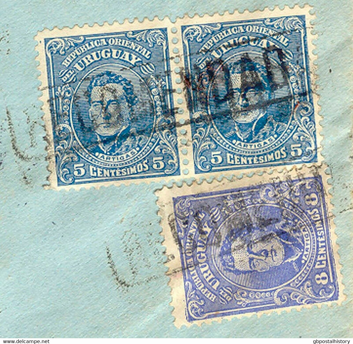 URUGUAY 1919 5 C. (2 X) And 8 C. Artigas On Very Fine R-cover To Frankfort RR!! - Uruguay