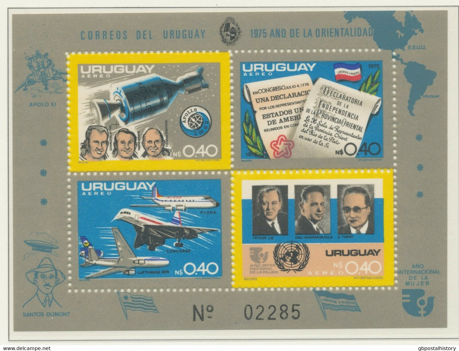 URUGUAY 1975 APOLLO SOYUZ, USA, UN, Aviation Superb U/M Rare MS - Uruguay