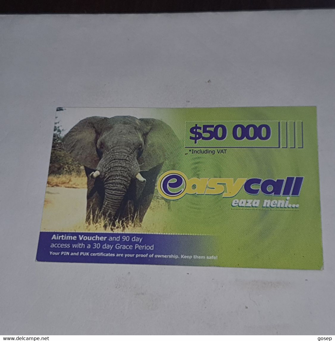 Zimbabwe-(zw-eas-ref-0003)-elephant-(20)-($50.000)-(0962-5891-3998-4743)-used Card+1card Free - Zimbabwe