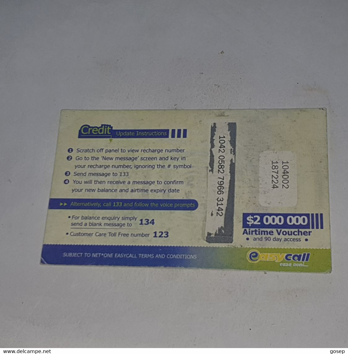 Zimbabwe-(zw-eas-ref-0004/1)-elephant-(32)-($2.000.000)-(1042-0582-7966-3142)-look Out Side-used Card+1card Free - Zimbabwe