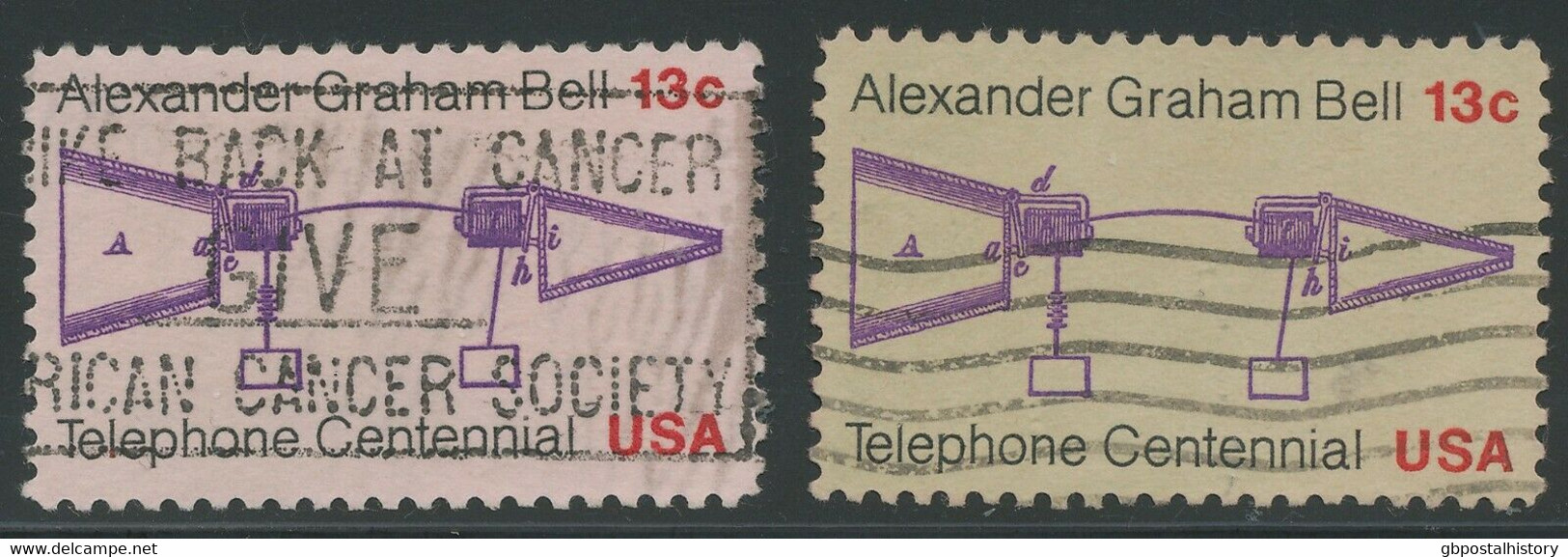 USA 1976 100 Jahre Telephon 13 C., Gest. Pra.-Stück, ABART: Fehlende Farbe Gelb - Oblitérés