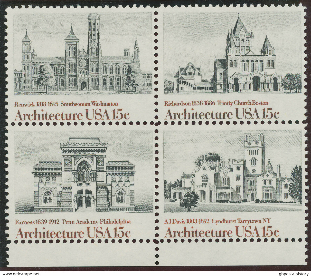 USA 1980 American Architectur U/M Se-tenant-4-blk VARIETIES MISSING COLOUR - Varietà, Errori & Curiosità