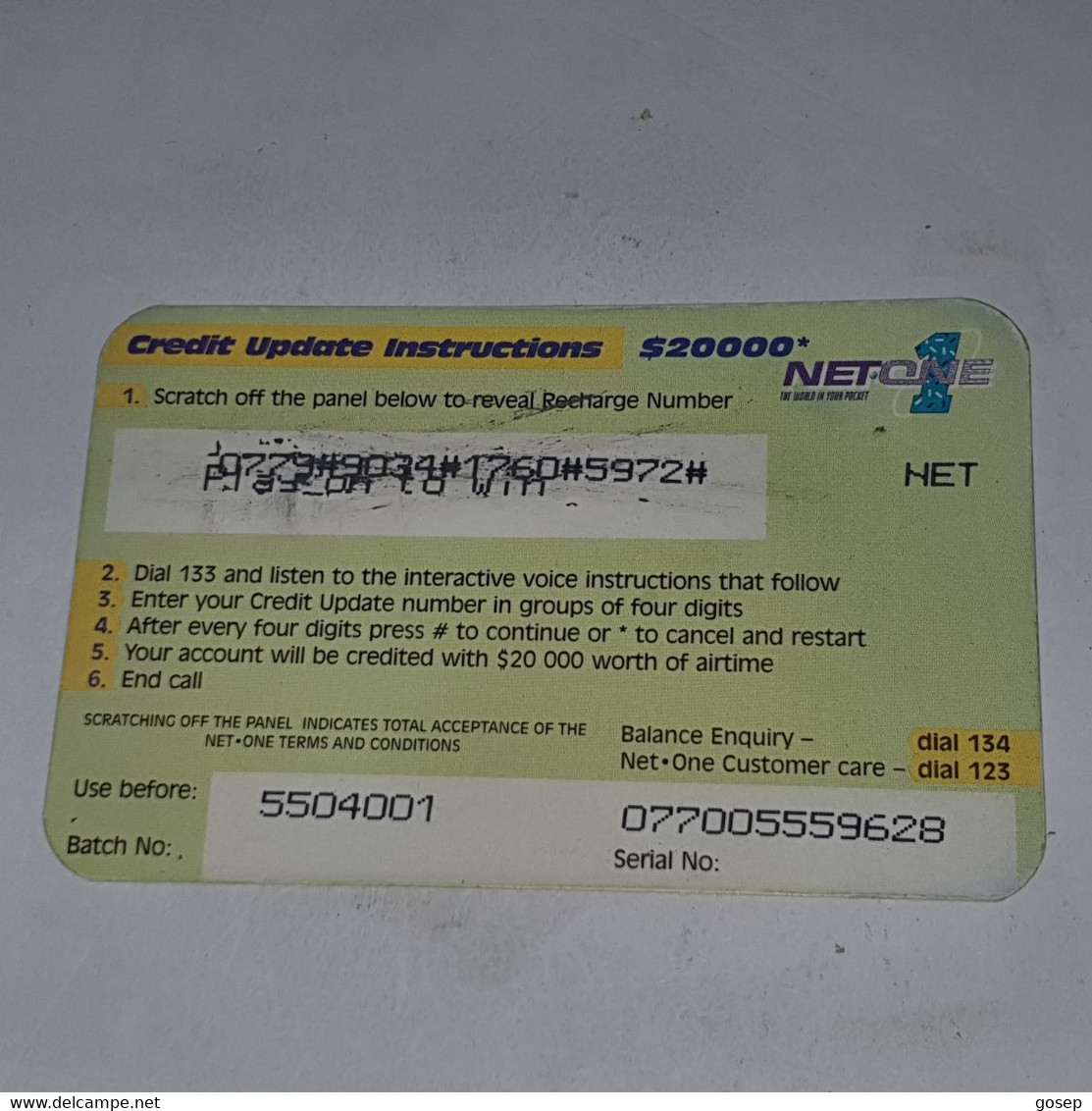 Zimbabwe-(zw-eas-ref-0010)-easy Card Plus-(40)-($20.000)-(077005559628)-used Card+1card Free - Zimbabwe