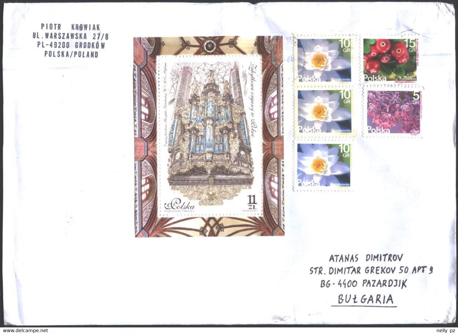 Mailed Cover With S/S Music Organ 2017 And Stamps Flora Flowers From Poland - Briefe U. Dokumente