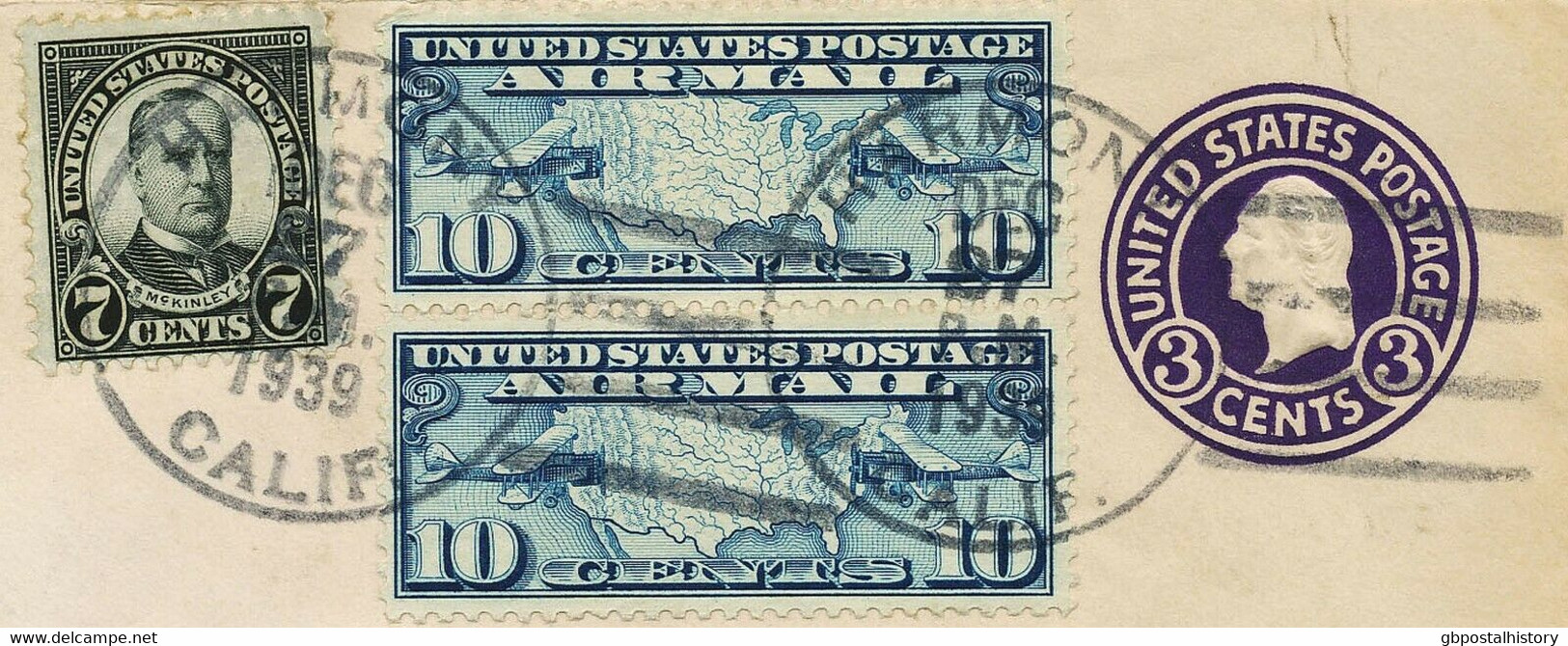 USA 1939 3C GU M Flp. 10C (2x) U 7C McKinley Trans-Atlantic-WWII-Flugpostbf. - 1c. 1918-1940 Brieven