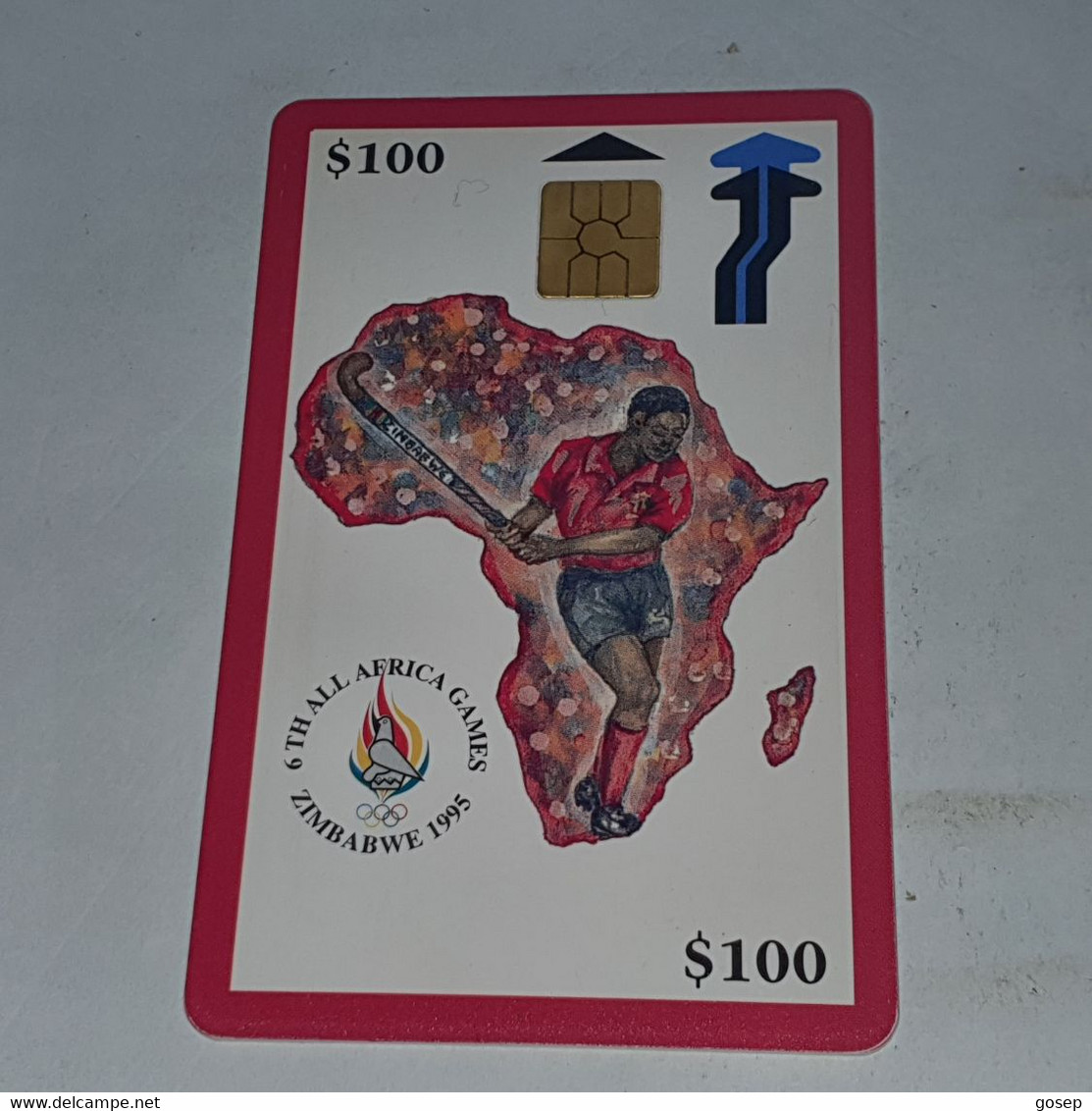 Zimbabwe-(ZIM-05A)-6thall Africa Games Red-(54)-($100)-(1100-057113)-(9/98)used Card+1card Free - Zimbabwe