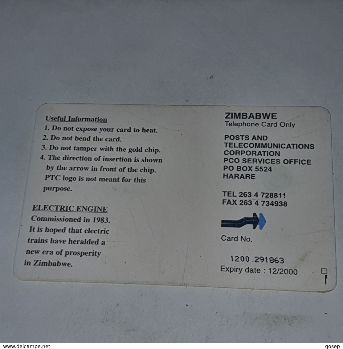 Zimbabwe-(ZIM-29)-electic Train-(57)-($50)-(1200-291863)-(12/00)used Card+1card Free - Simbabwe