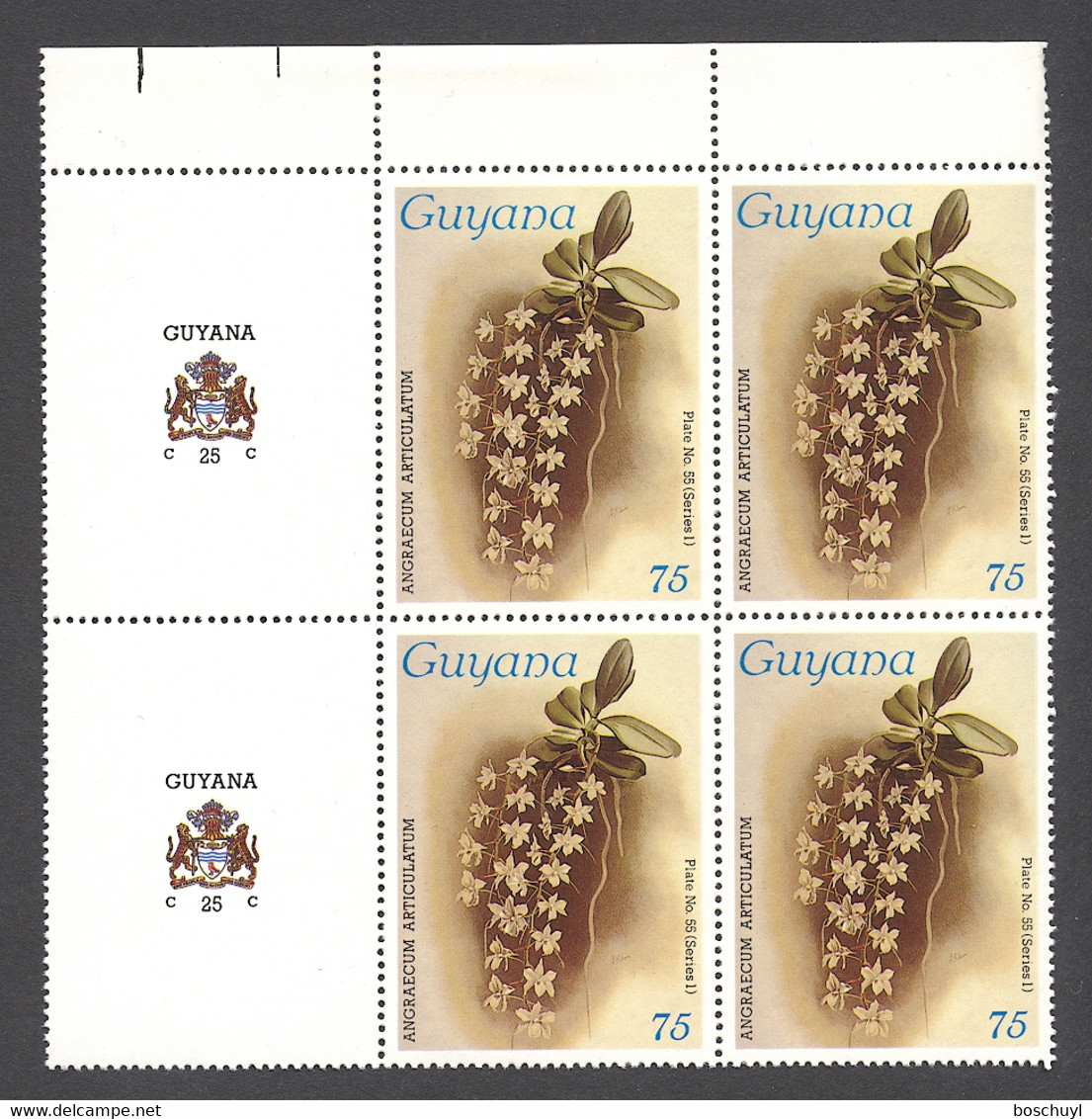 Guyana, 1985, Orchids, MNH Tab Block, Michel 1494 - Guiana (1966-...)