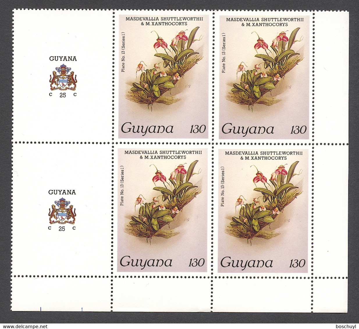 Guyana, 1986, Orchids, MNH Tab Block, Michel 1541 - Guyana (1966-...)