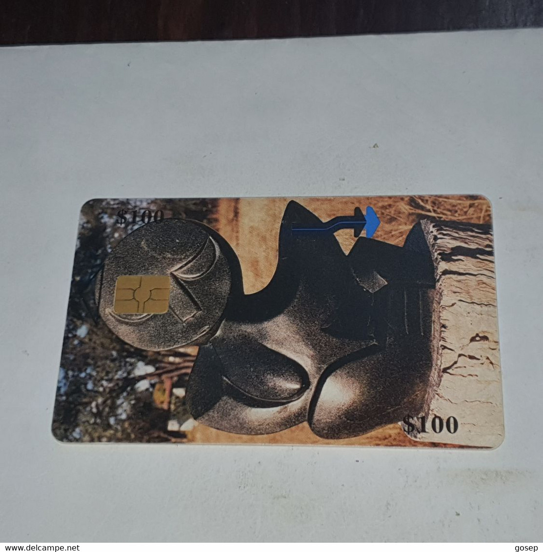 Zimbabwe-(ZIM-38/1)-sculpture 2-(63)-($100)-(1100-255842)-(12/01)-used Card+1card Free - Zimbabwe