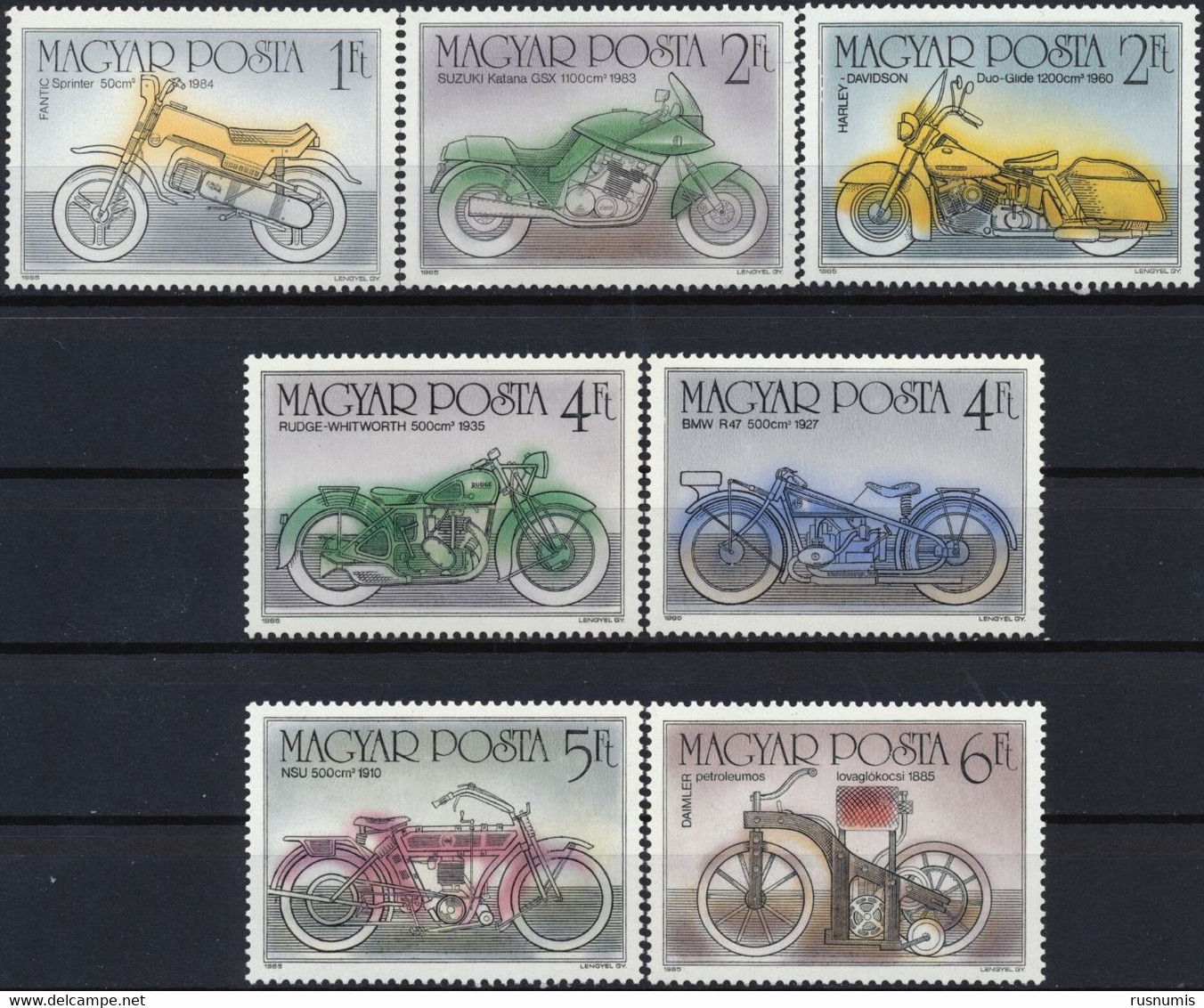 1985 HUNGARY UNGARN HONGRIE Mi 3798-3804 MNH MOTORBIKES SUZUKI HARLEY DAVIDSON BMW DAIMLER COMPLETE SET 7 STAMPS - Other & Unclassified