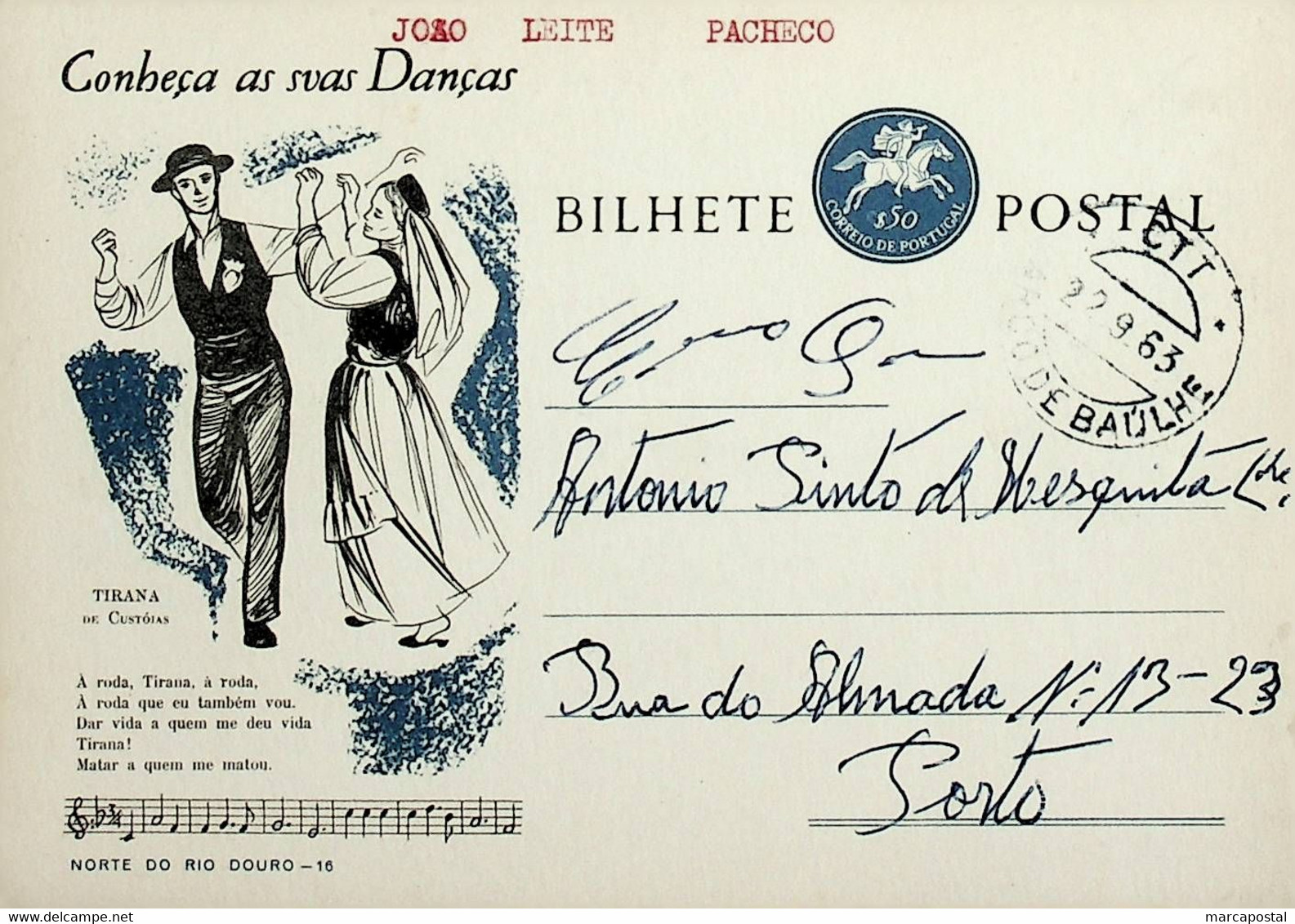 1963 Inteiro Postal Tipo «Conheça As Suas Danças» De 50 C. Enviado Do Arco Do Baúlhe Para O Porto - Ganzsachen