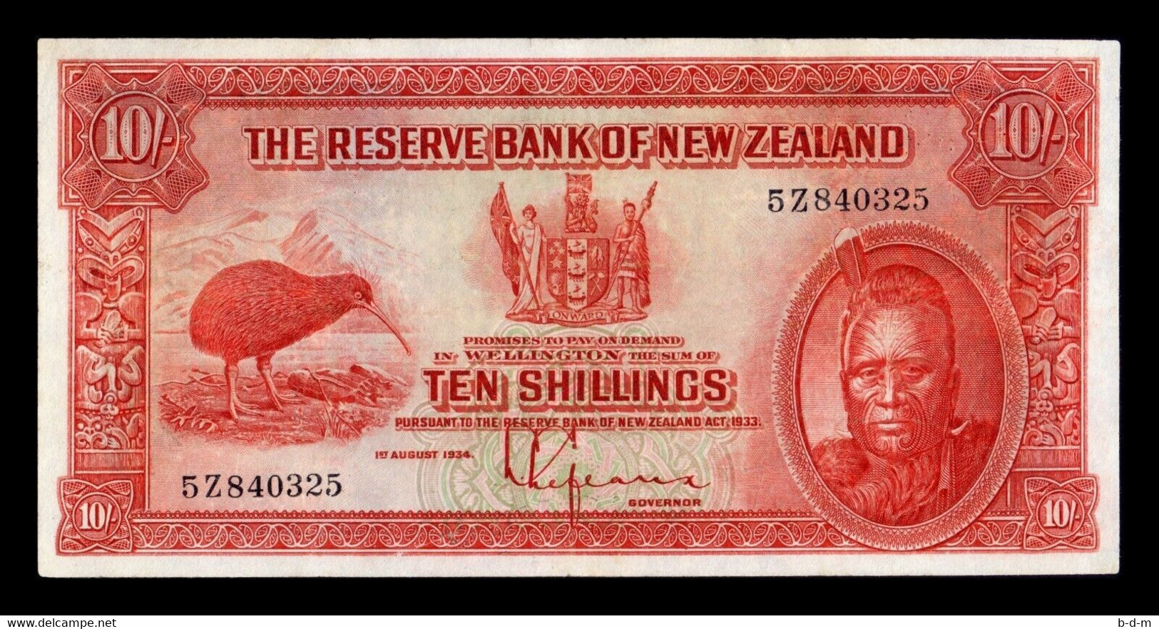 Nueva Zelanda New Zealand 10 Shillings Maori King 1934 Pick 154 MBC/+ VF/+ - Nueva Zelandía