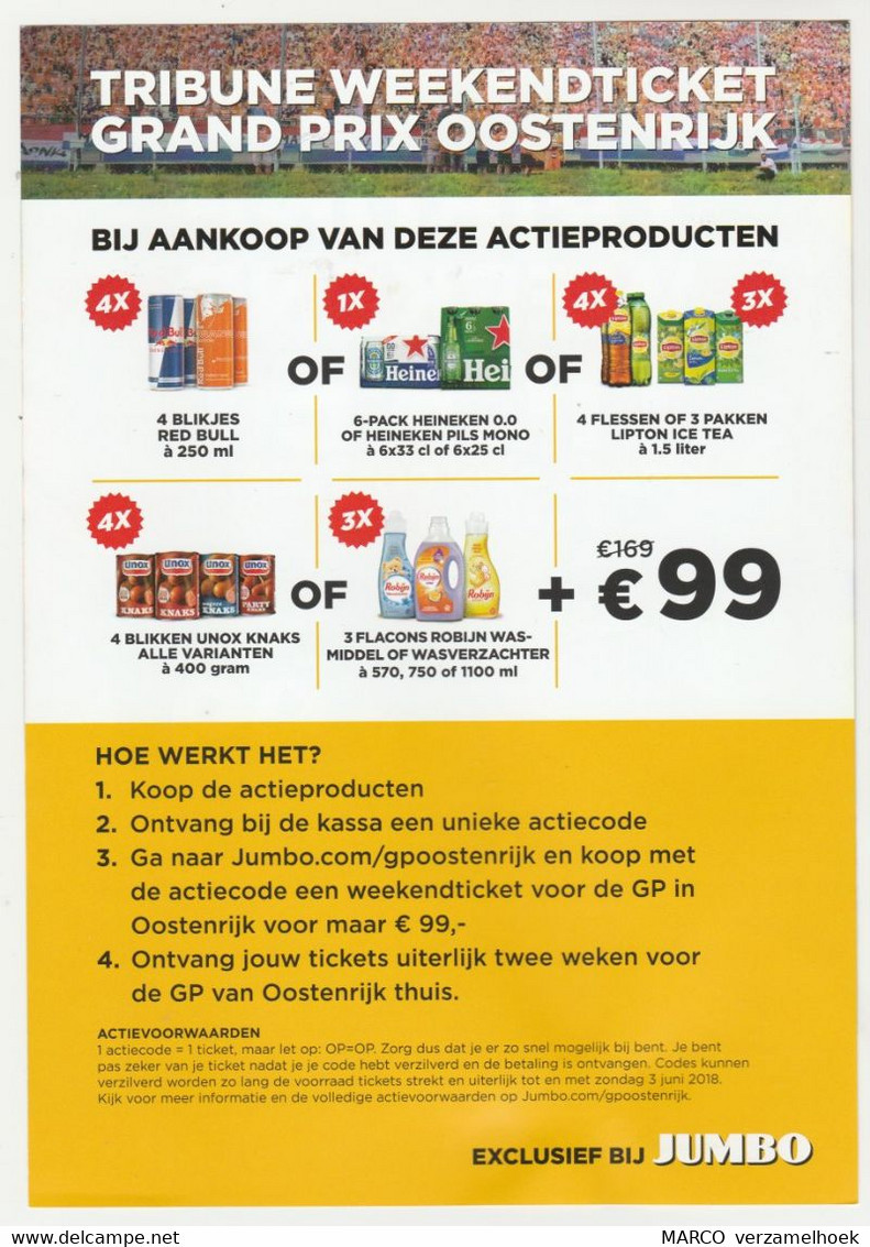 Brochure-leaflet JUMBO Supermarkten Veghel (NL) RB14 Max Verstappen F1 2018 - Automobile - F1