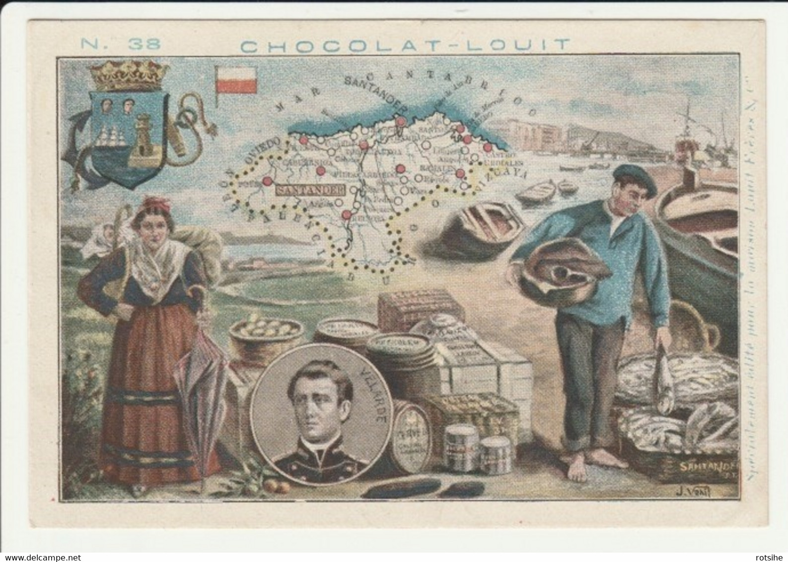 CHROMO  Chocolat LOUIT  ESPAGNE  SANTANDER  VELARDE   GEOGRAPHIE COSTUMES  HISTOIRE  SPAIN - Louit