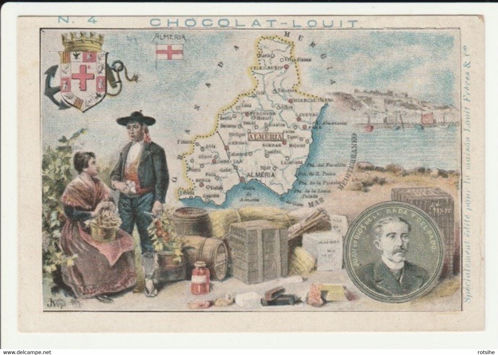 CHROMO  Chocolat LOUIT  ESPAGNE  ALMERIA  JUAN DE DIOS   RADA Y DELGADO   GEOGRAPHIE COSTUMES  HISTOIRE  SPAIN - Louit