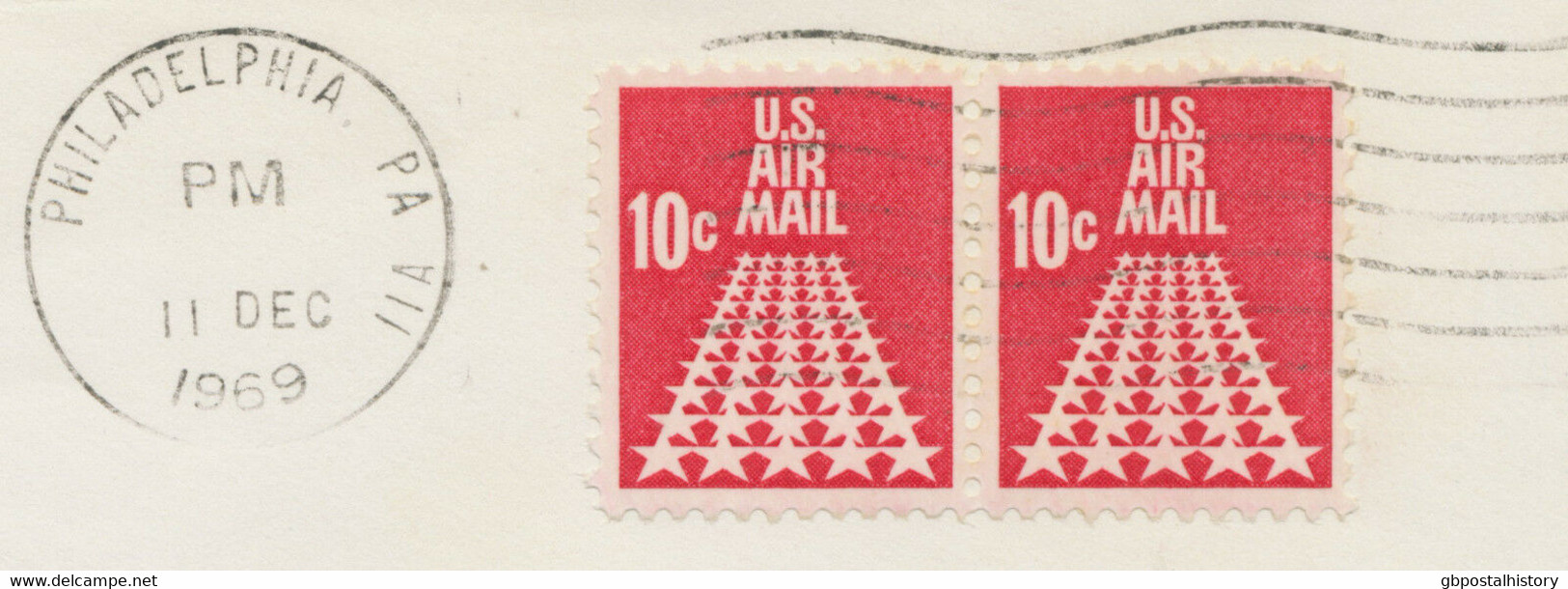 USA 1969 10 C. Stars Pair On Superb Air Mail Cover With Rare CANADIAN Air Label - 3c. 1961-... Briefe U. Dokumente