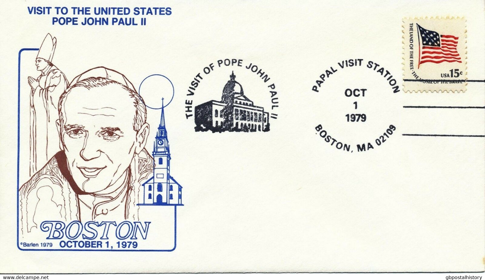 USA 1979 Papstreise USA - "PAPAL VISIT STATION / BOSTON, MA 02109" VARIETY Cover - Covers & Documents