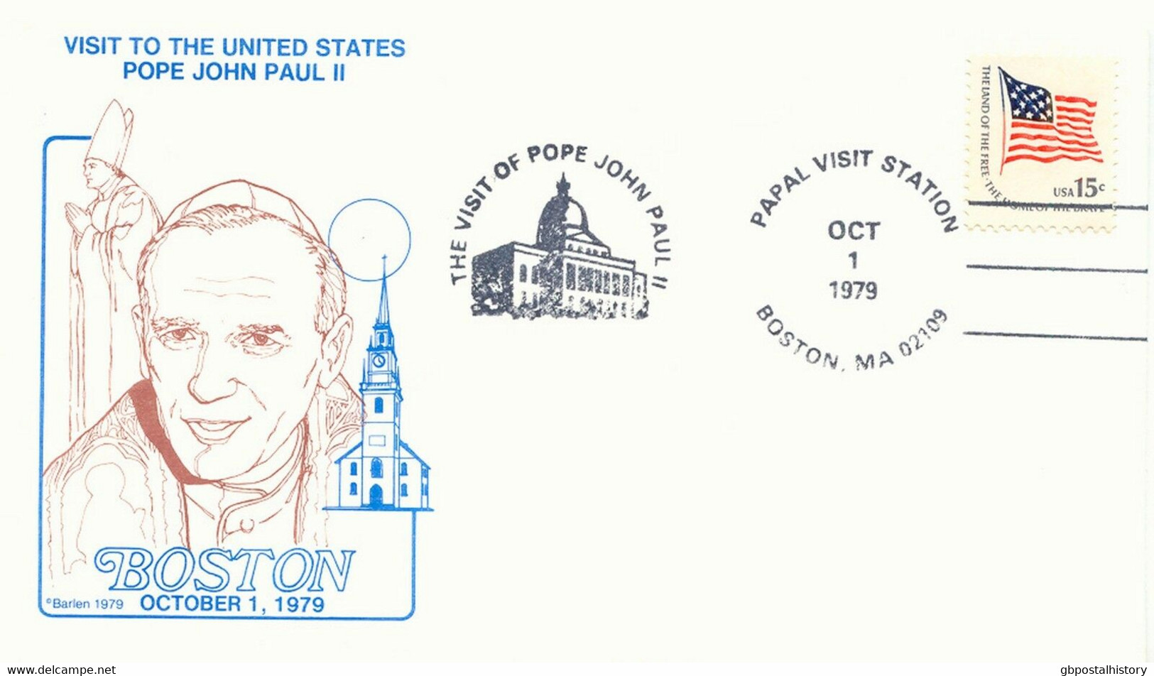 USA 1979, Papstreise USA 1. Okt. - 7. Okt. Kpl. Satz Von 7 Belege M Versch. ESST - Lettres & Documents