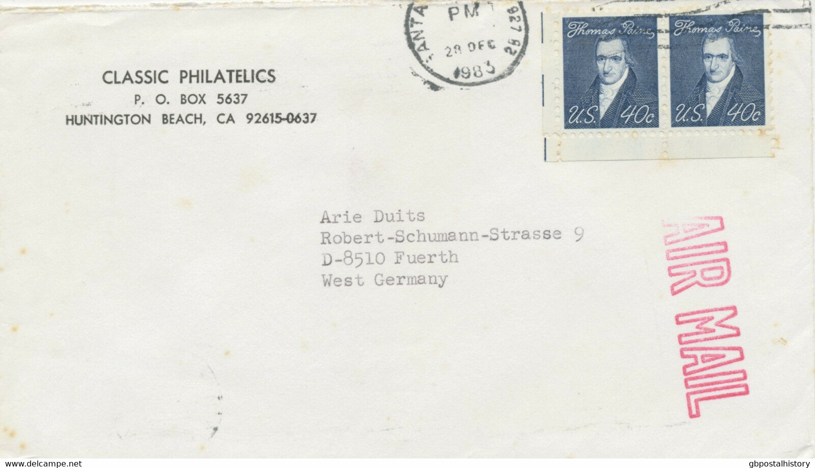 USA 1983, Thomas Paine 40 C Multiple Postage On Superb Air Mail Cover To Germany - Covers & Documents