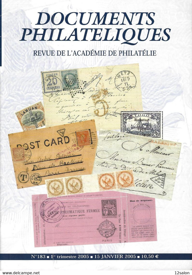 ACADEMIE DE PHILATELIE DOCUMENTS PHILATELIQUES  N° 183 + Sommaire - Otros & Sin Clasificación