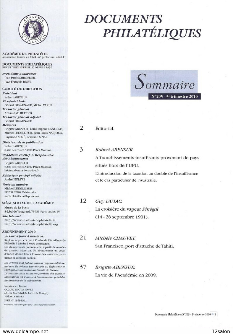 ACADEMIE DE PHILATELIE DOCUMENTS PHILATELIQUES  N° 205 + Sommaire - Altri & Non Classificati