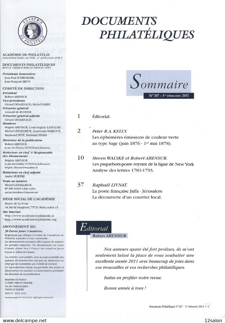 ACADEMIE DE PHILATELIE DOCUMENTS PHILATELIQUES  N° 207 + Sommaire - Autres & Non Classés