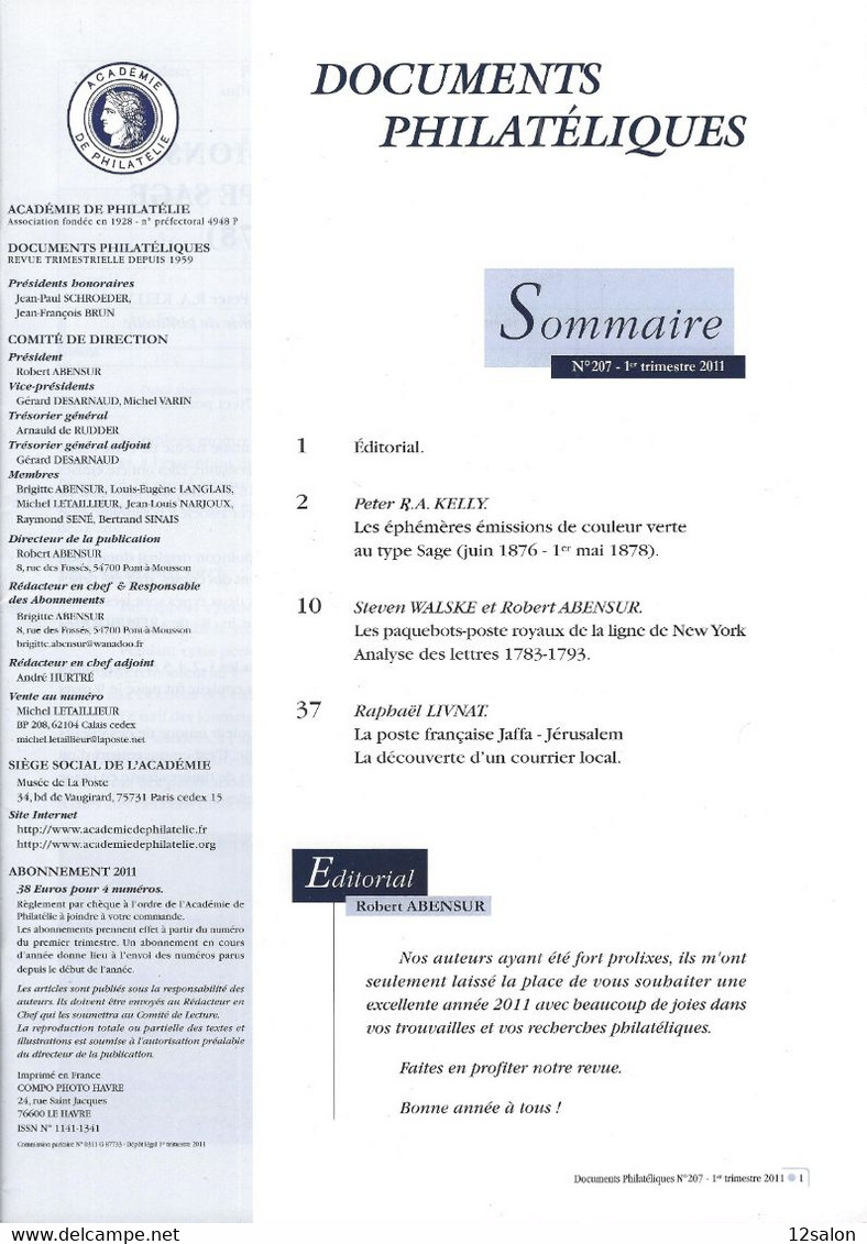 ACADEMIE DE PHILATELIE DOCUMENTS PHILATELIQUES  N° 207 + Sommaire - Autres & Non Classés