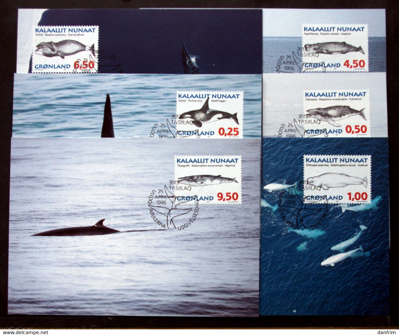 Greenland    1996  Whales Minr. 287-92 Maximum Cards  ( Lot 426 ) - Maximumkaarten