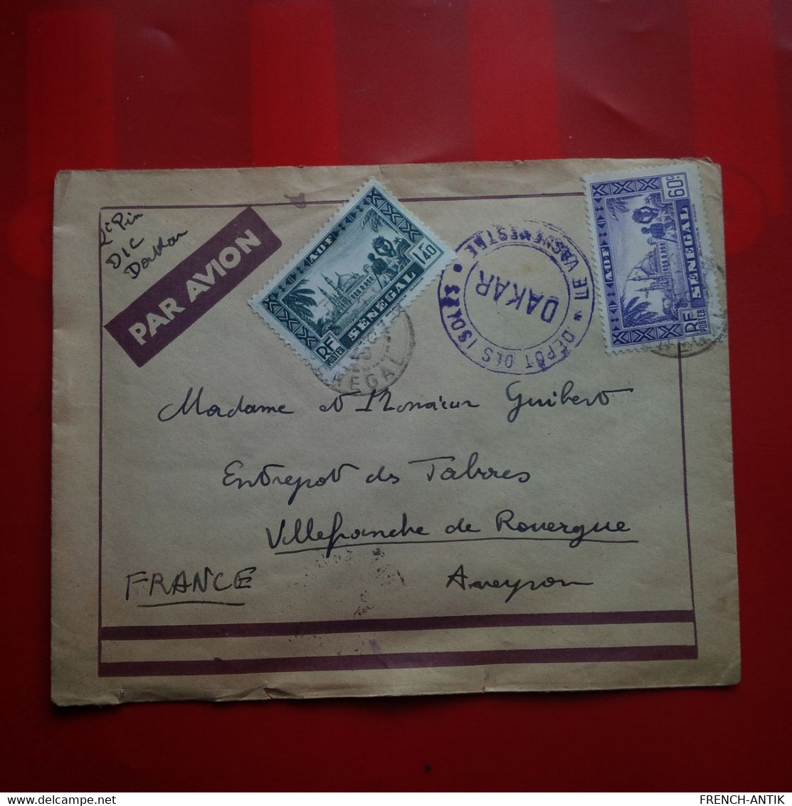 LETTRE DAKAR SENEGAL  POUR VILLEFRANCHE DE ROUERGUE 1940 - Storia Postale