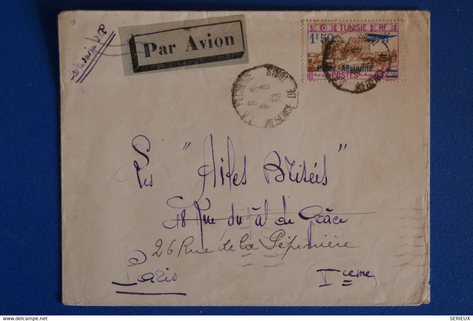 N22  REGENCE DE TUNIS BELLE LETTRE 1933 PAR AVION TUNISE POUR PARIS FRANCE+ AFFRANCHISSEMENT PLAISANT - Posta Aerea