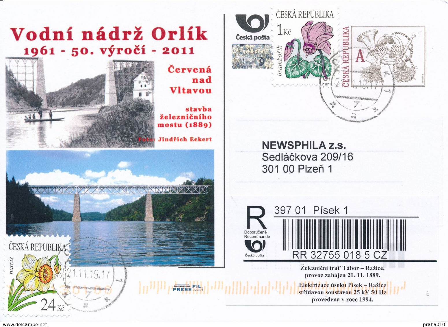 Czech Rep. / Comm. R-label (2019/82) Pisek 1: Anniversary Of Railway Line Tabor-Razice (X0856) - Brieven En Documenten