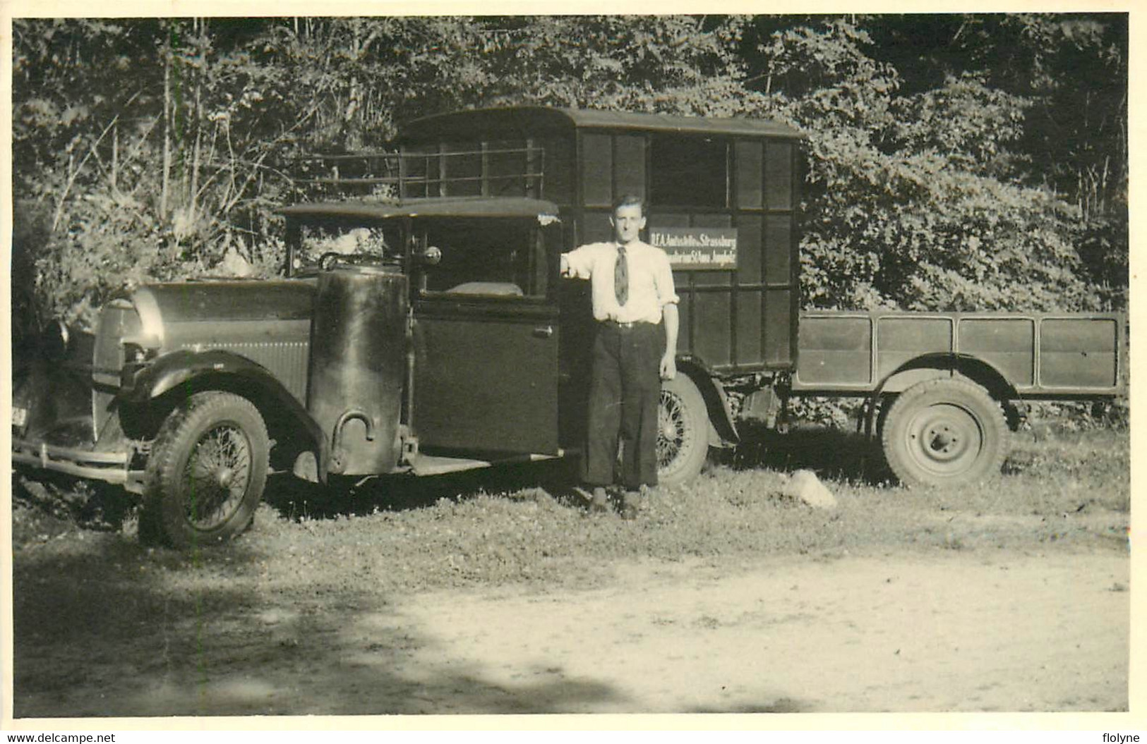 Camion Camionette De Marque ? Et Remorque - Carte Photo - RFA Strasbourg - Véhicule Transport - Camión & Camioneta