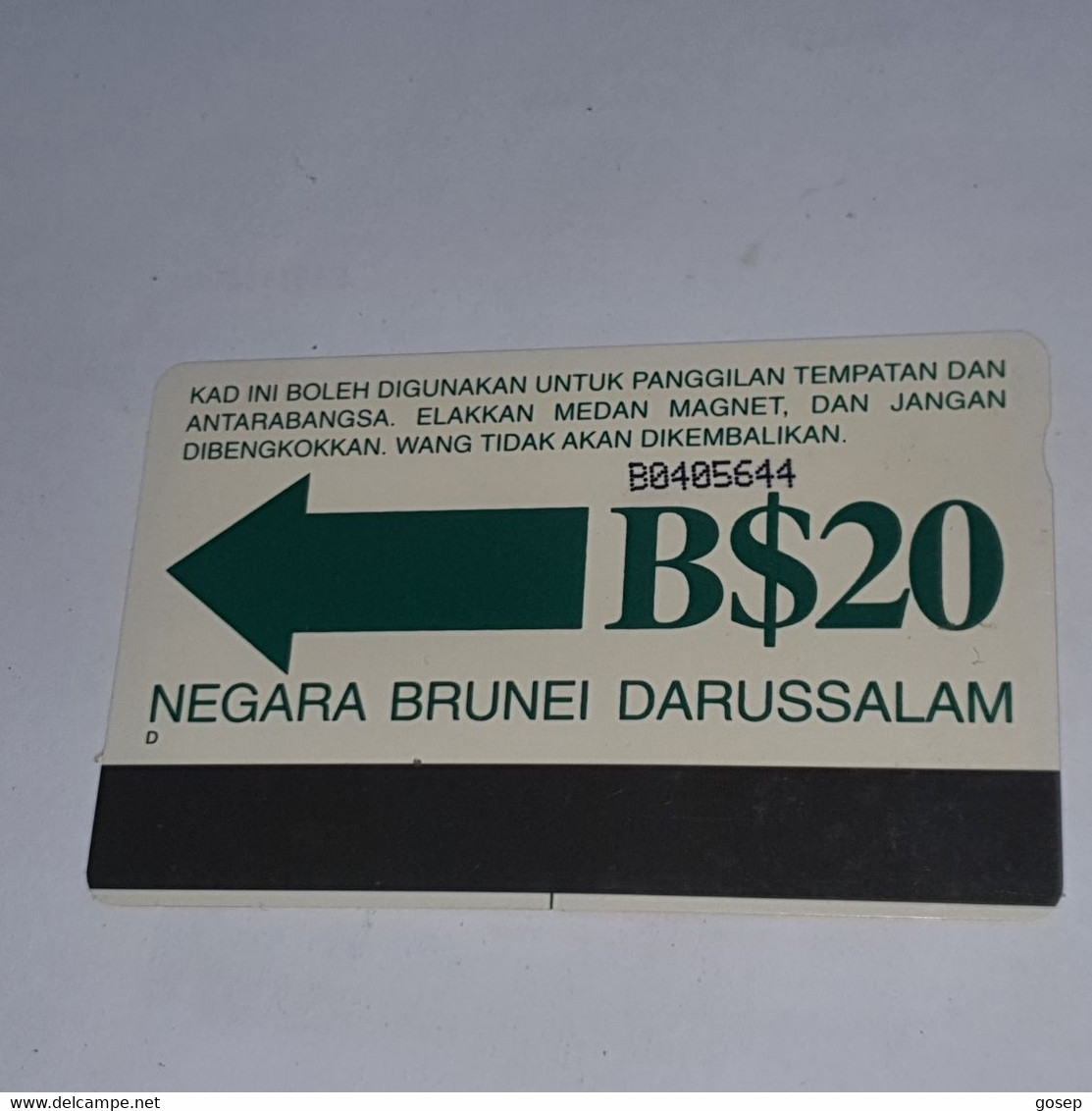 Brunei-(BN-JAB-009B)-drive Safely-(3)-(B$20)-(B0405644)-(look From Number)-used+1card Prepiad/gift Free - Brunei