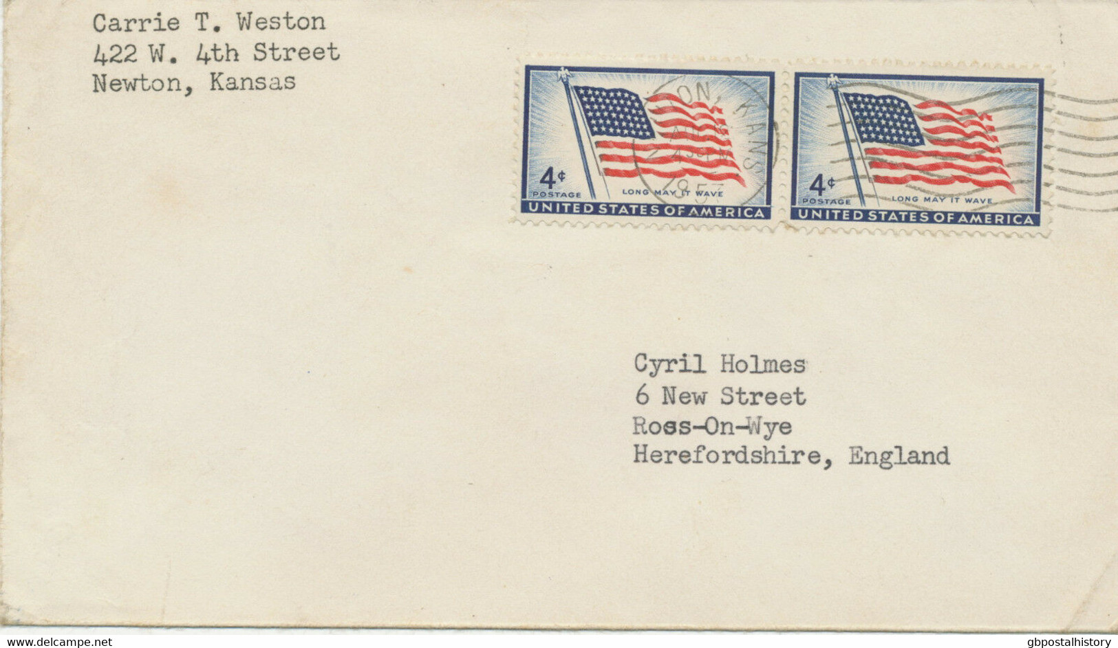 USA 1957, 4 C. (2x) 100 Years American Flag On Superb Cover From „NEWTON, KANS.“ - Cartas & Documentos