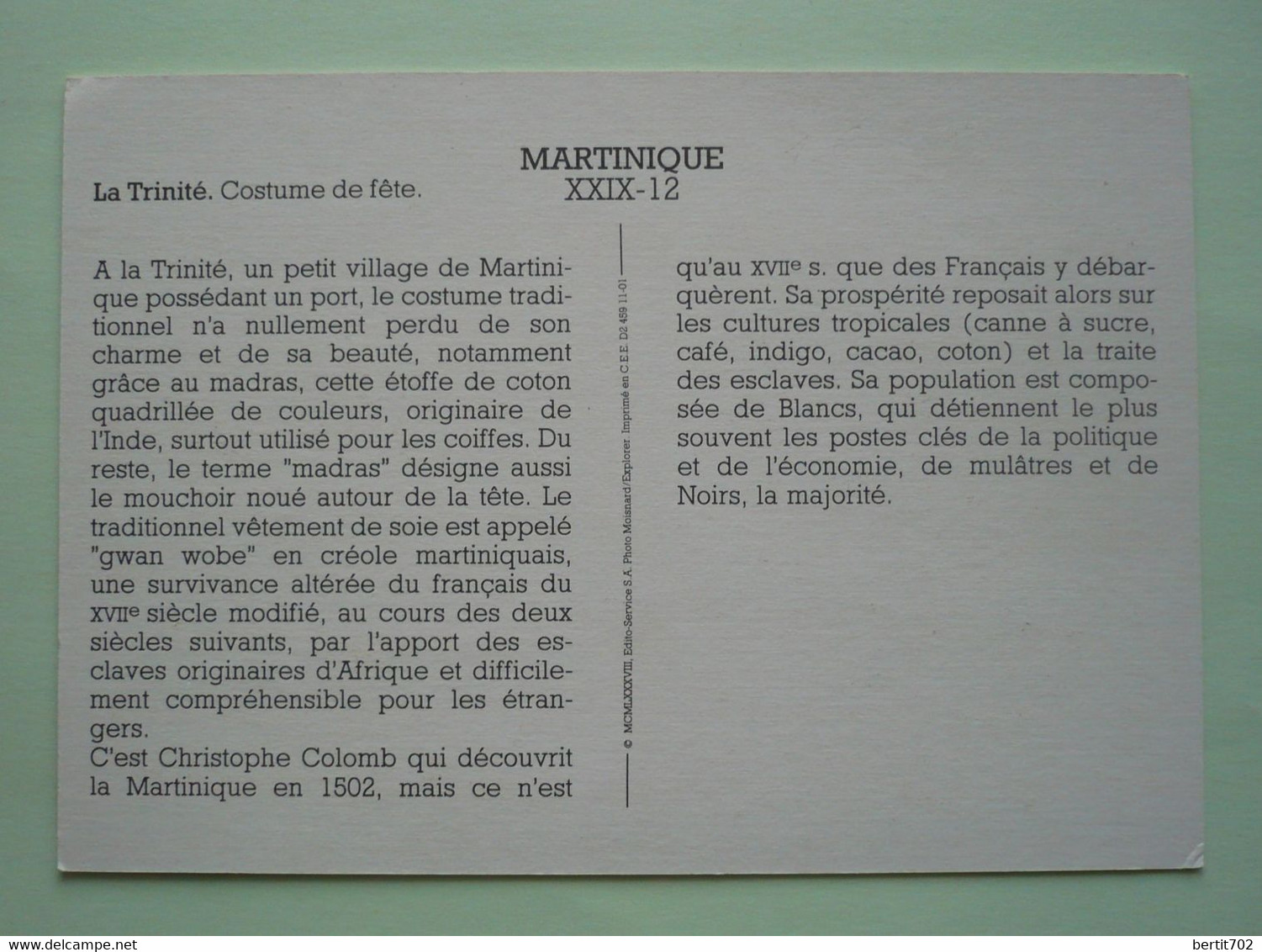 MARTINIQUE - LA TRINITE . COSTUME DE FÊTE -  150 X 105 - La Trinite