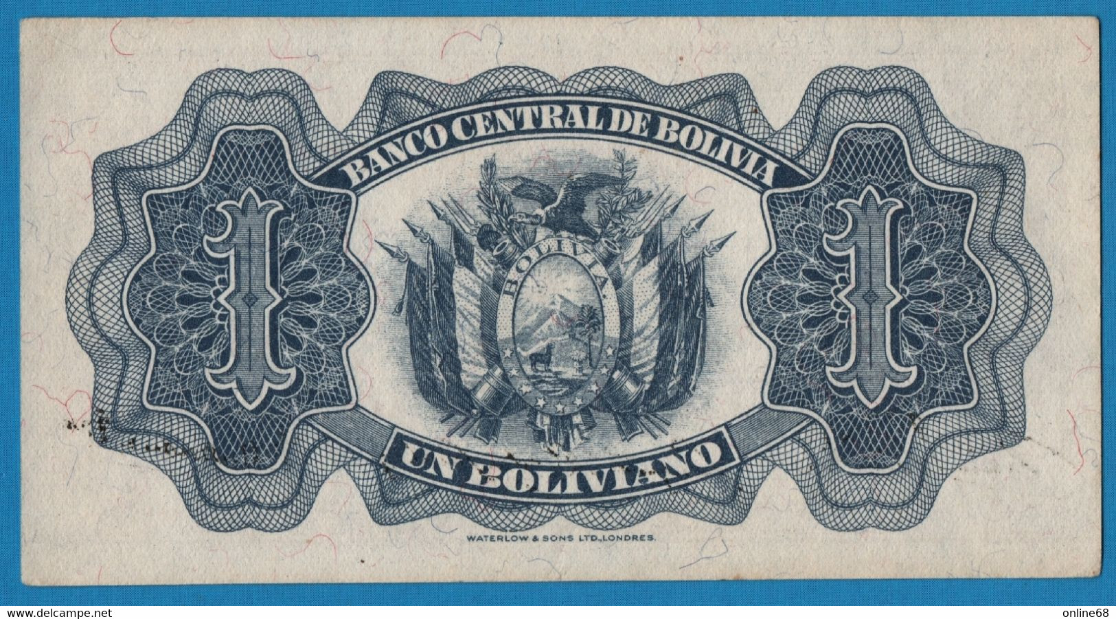 BOLIVIA 1 Boliviano L.1928 Série# X4 022686  P# 128a   Simón Bolívar - Bolivie