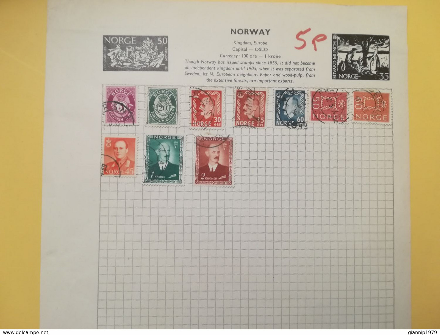 PAGINA PAGE ALBUM NORVEGIA NORGE NORWAY 1921 ATTACCATI PAGE WITH STAMPS COLLEZIONI LOTTO LOT LOTS - Sammlungen