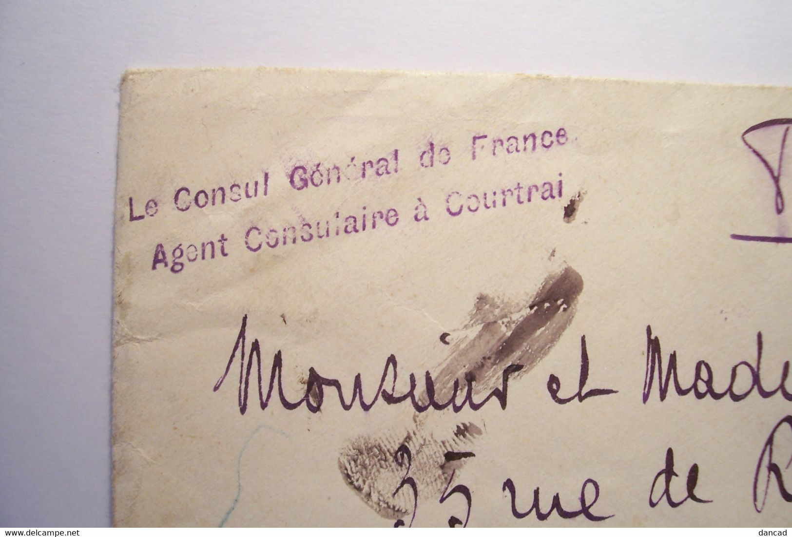 CACHET - LE CONSUL GENERAL DE FRANCE - Agent Consulaire à  COURTRAI - Matasellos Generales