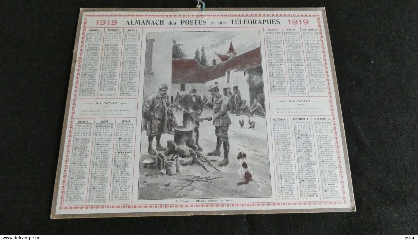 Almanach Des Postes Et Télégraphes 1919 - Etape Officier Goûtant La Soupe  - Bon état Complet- Calendrier - Grand Format : 1901-20