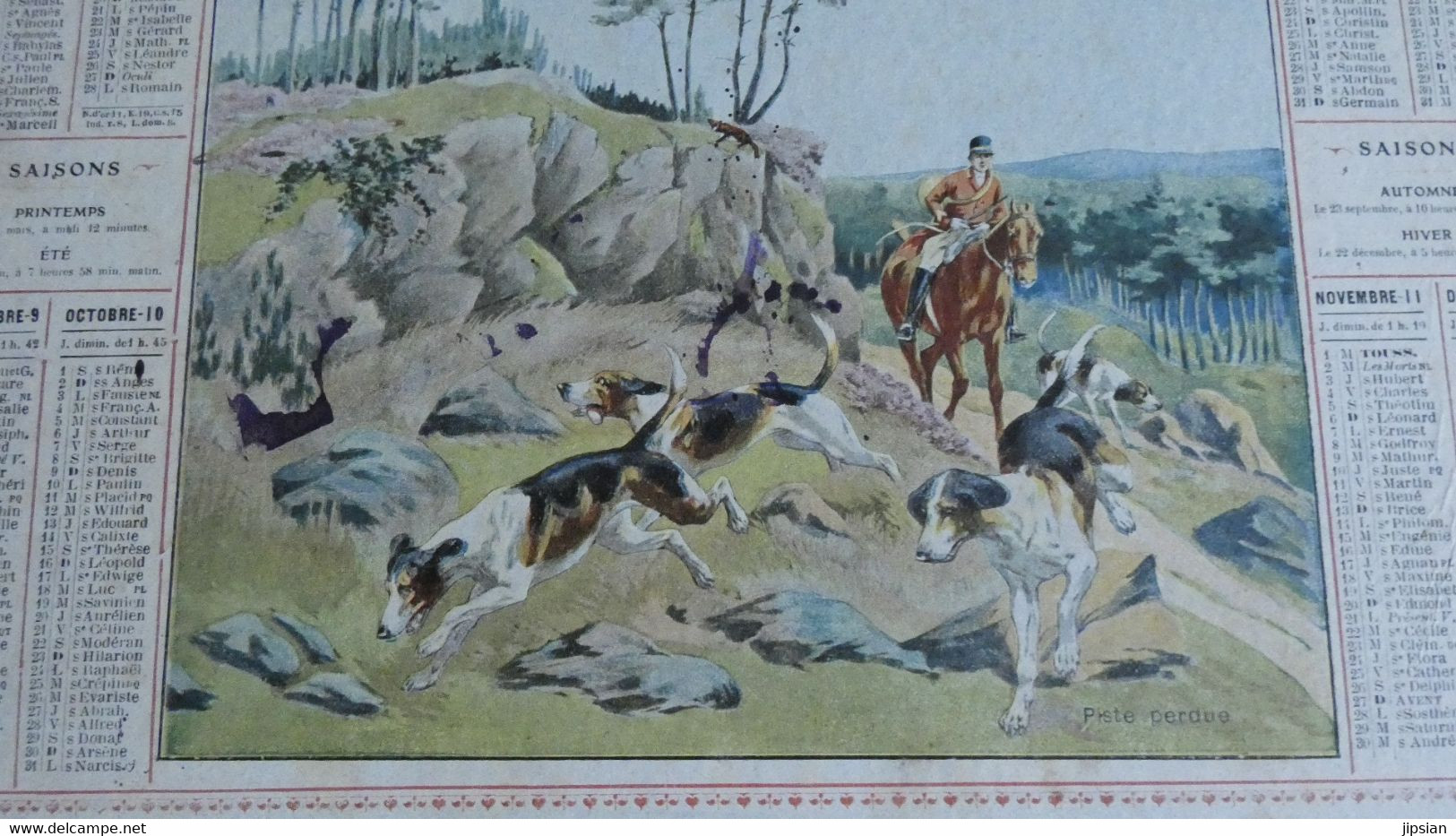 Almanach Des Postes Et Télégraphes 1910 - Chasse à Courre Piste Perdue   - Assez Bon état Complet - Calendrier - Groot Formaat: 1901-20