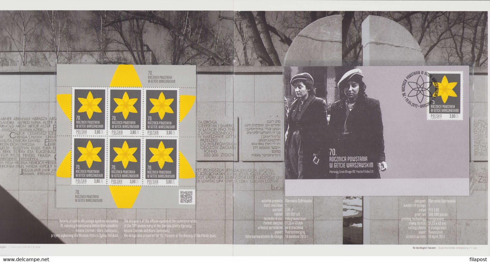 POLAND 2013 Booklet / Warsaw Ghetto Uprising, Six-pointed Star, Polish Jews, Nazi Germany, FDC + Mini Sheet MNH ** - Carnets