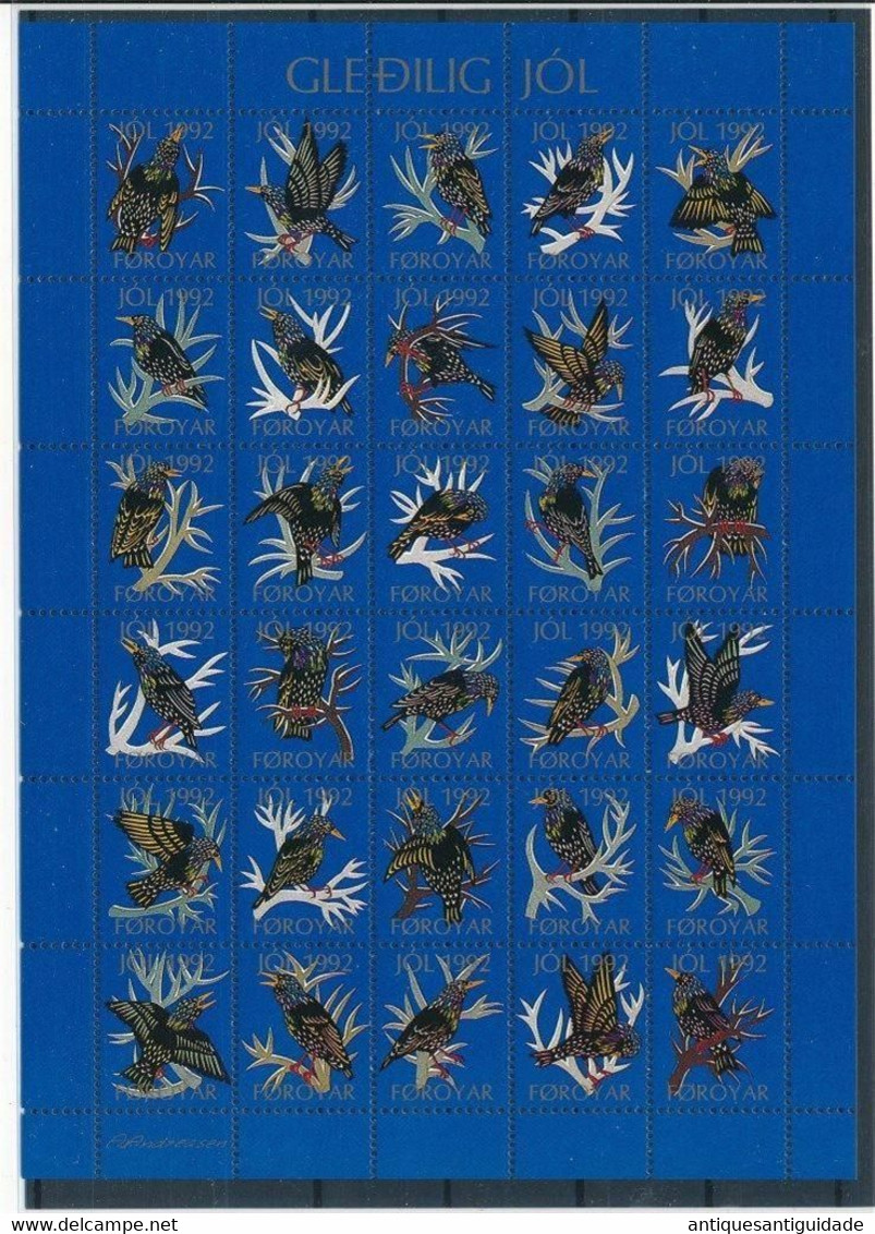 Faroe Gledilig Jol Good Sheet Denmark INDENIGIOUS BIRDS  Very Fine MNH - Blocchi & Foglietti