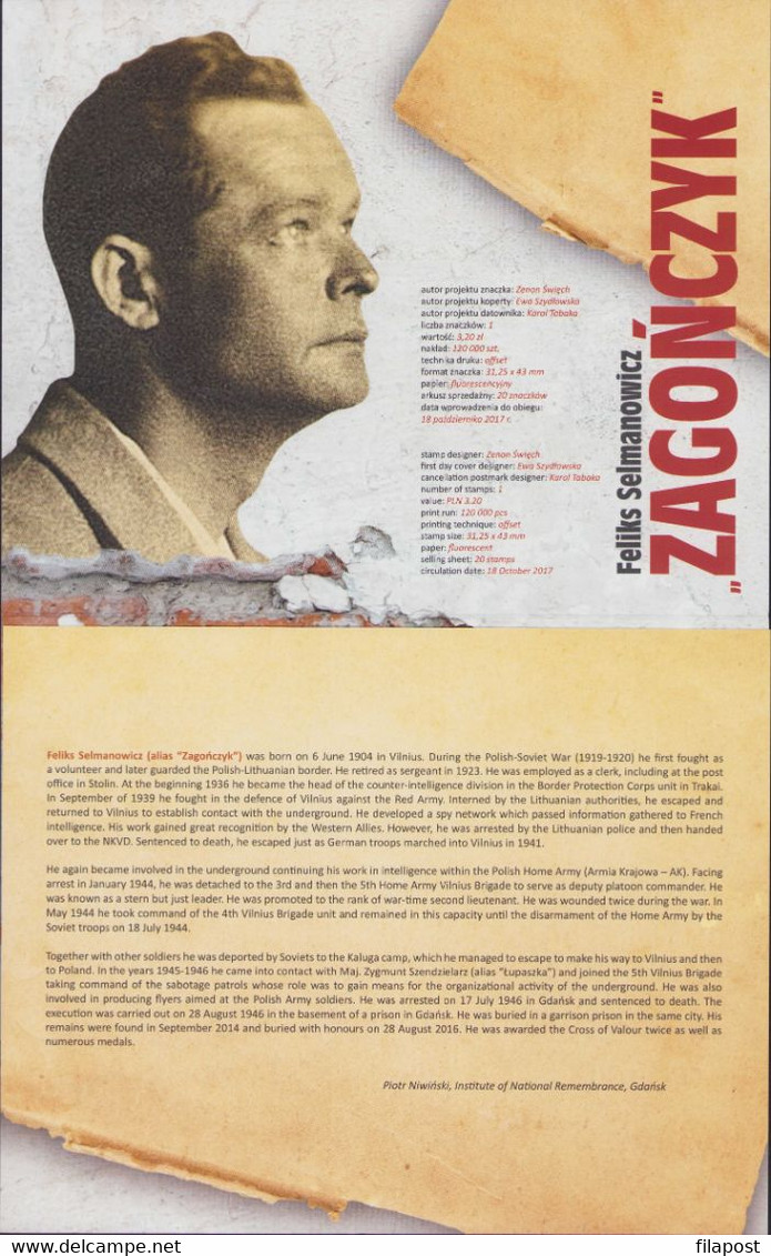 Poland 2017 Booklet / Feliks Selmanowicz Zagonczyk Cursed Soldiers Communications Day, Pl Soviet War / FDC + Stamp MNH** - Postzegelboekjes