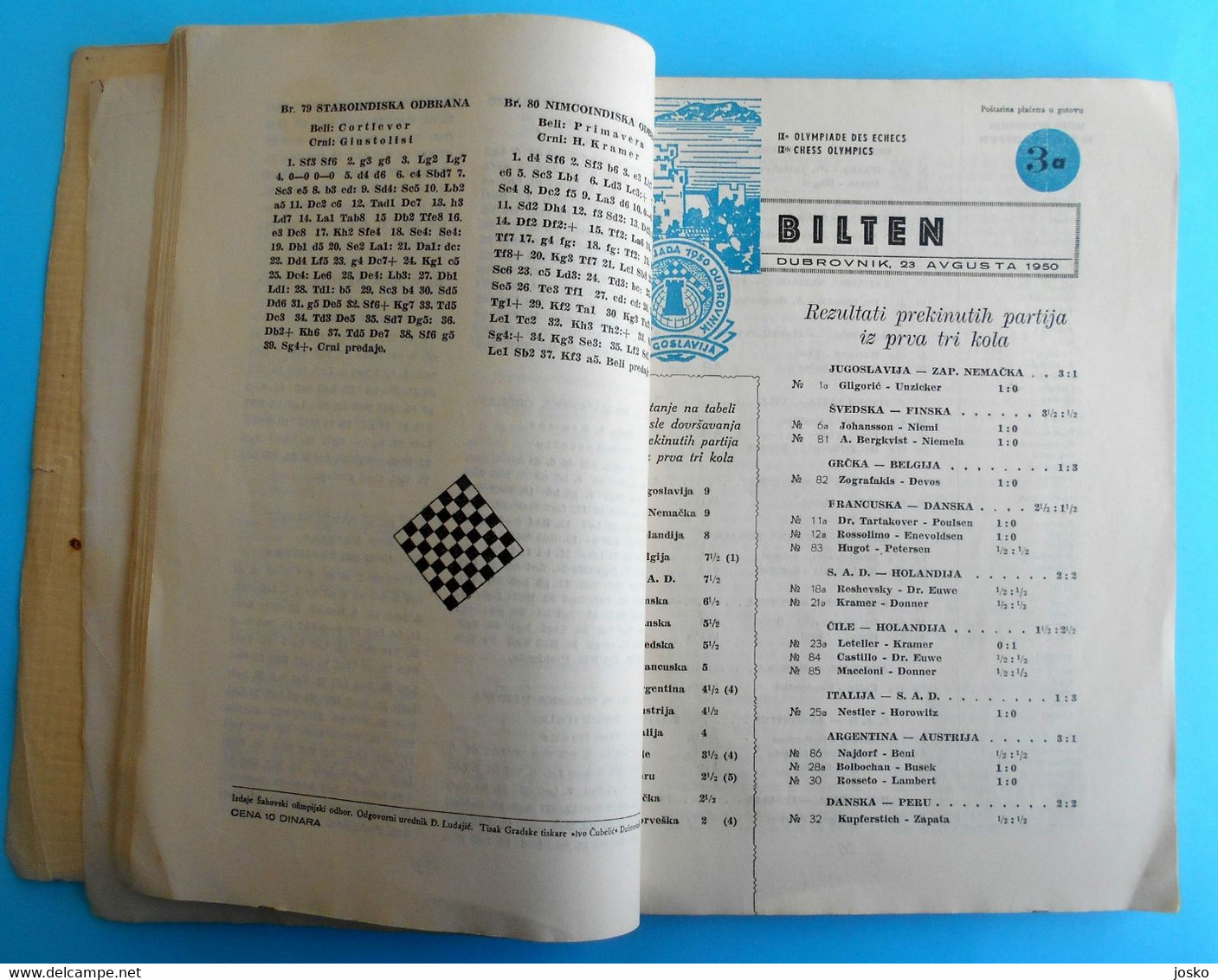 9th CHESS OLYMPIAD 1952 DUBROVNIK complete set of all 20. official newsletters * Olympiade echecs ajedrez schach scacchi