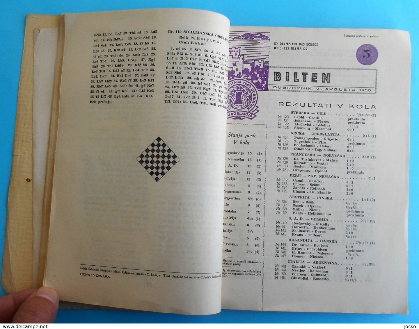 9th CHESS OLYMPIAD 1952 DUBROVNIK complete set of all 20. official newsletters * Olympiade echecs ajedrez schach scacchi