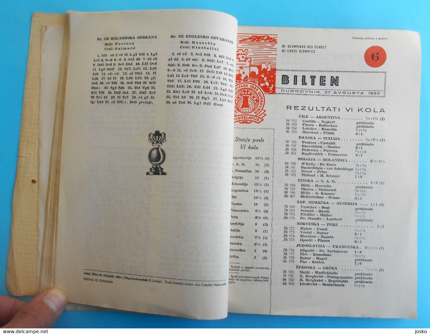 9th CHESS OLYMPIAD 1952 DUBROVNIK complete set of all 20. official newsletters * Olympiade echecs ajedrez schach scacchi